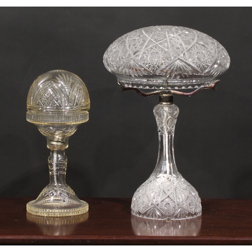 306 - A mid 20th century cut glass mushroom table lamp, 44cm high; another, smaller, 33cm high (2)