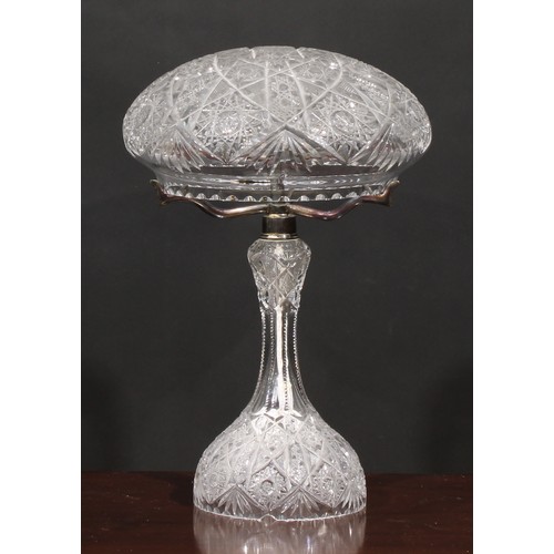 306 - A mid 20th century cut glass mushroom table lamp, 44cm high; another, smaller, 33cm high (2)