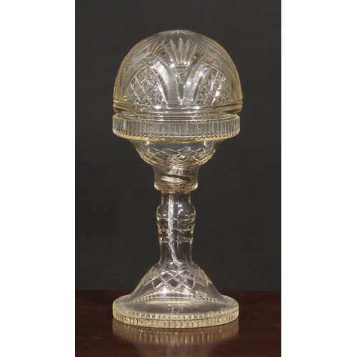 306 - A mid 20th century cut glass mushroom table lamp, 44cm high; another, smaller, 33cm high (2)