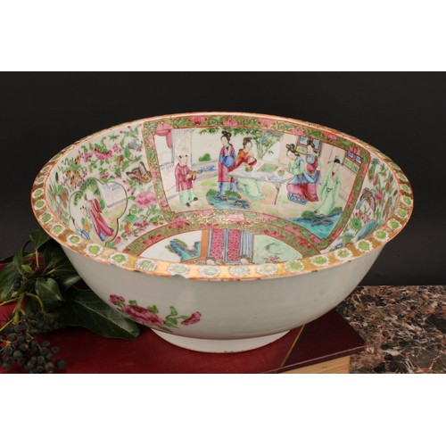 324 - A Chinese famille rose bowl, painted in the typical Cantonese manner with figures of the court, flow... 