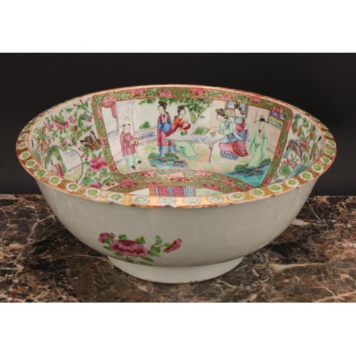 324 - A Chinese famille rose bowl, painted in the typical Cantonese manner with figures of the court, flow... 