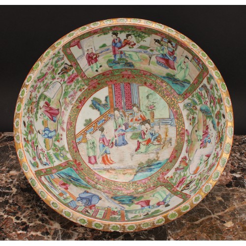 324 - A Chinese famille rose bowl, painted in the typical Cantonese manner with figures of the court, flow... 