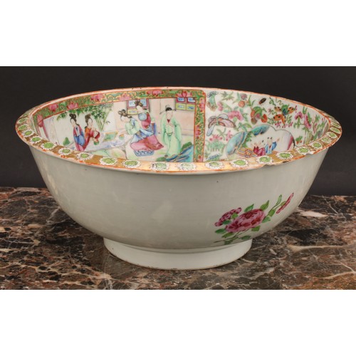 324 - A Chinese famille rose bowl, painted in the typical Cantonese manner with figures of the court, flow... 