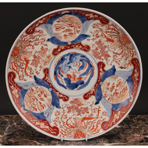 351 - A Japanese circular dish, painted in the Imari palette, 30.5cm diam, Meiji period; others, similar (... 