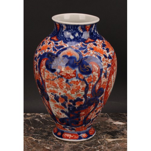 354 - A Japanese ovoid vase, painted in the Imari palette, 24.5cm high, Meiji period