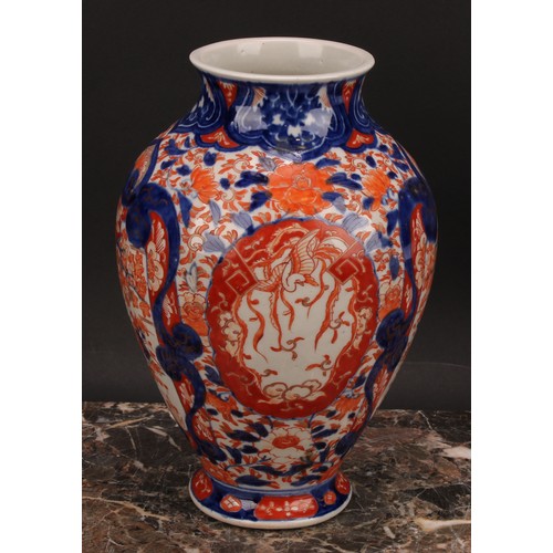 354 - A Japanese ovoid vase, painted in the Imari palette, 24.5cm high, Meiji period