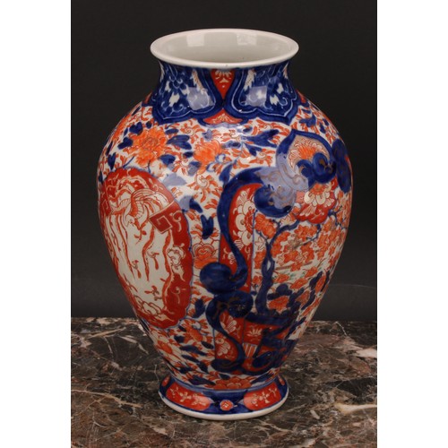 354 - A Japanese ovoid vase, painted in the Imari palette, 24.5cm high, Meiji period