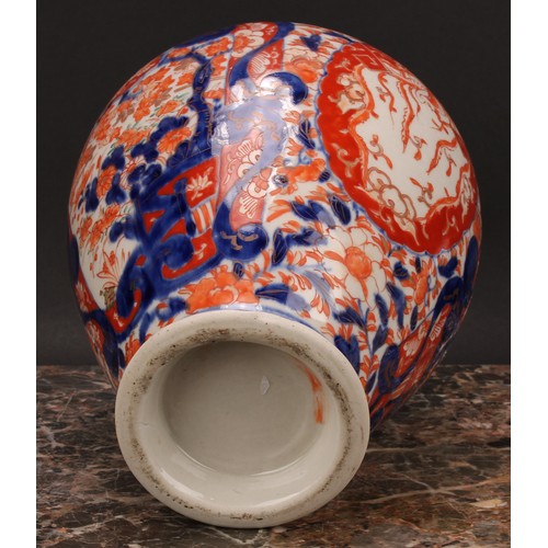 354 - A Japanese ovoid vase, painted in the Imari palette, 24.5cm high, Meiji period