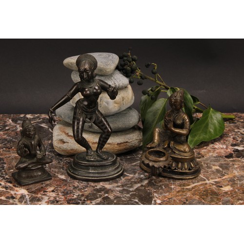 379 - Indian School (19th century), a brown patinated bronze or copper alloy figure, the dancing Devi, rep... 