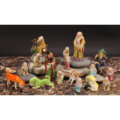 349 - A collection of Chinese Republican porcelain miniature figures, including Shou Lao, immortals, elder... 