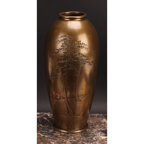 344 - Miura Chikusen (1854 - 1915), a Japanese bronze vase, decorated with figures by trees, 30.5cm high