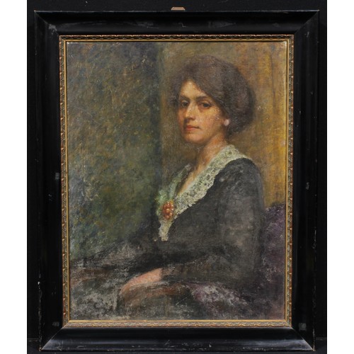 566 - English School (early 20th century)
Society Portrait, Lady in a Lace Trimmed Dress
oil on canvas, 75... 