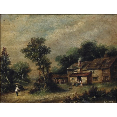 404 - R. Pembery (19th century)
a pair, The Homestead and The Gathering,
one signed, oils on canvases, 39c... 