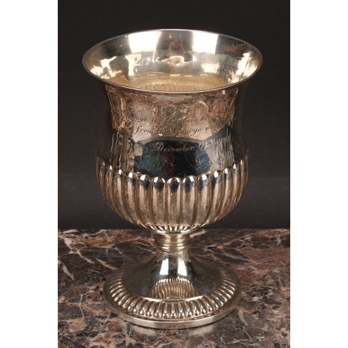 812 - A George III silver half-fluted pedestal wine goblet, domed foot, 15cm high, Rebecca Eames & Edward ... 