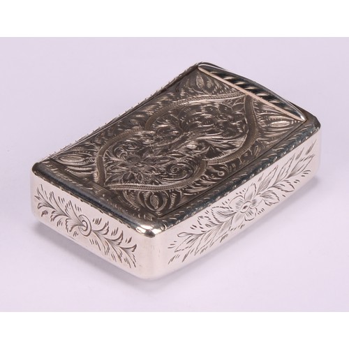 808 - A George III silver curved rounded rectangular snuff box, profusely bright-cut engraved with flowers... 