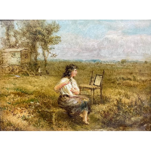 70 - Victorian School   
Gypsy Girl Combing Her Hair  
unsigned, oil on canvas, 23cm x 30cm