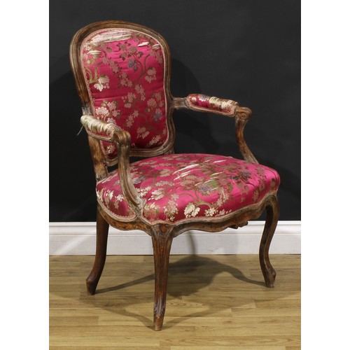 2159 - A pair of 19th century French Louis XV Revival beech fauteuil à la reine elbow chairs, 86cm high, 63... 