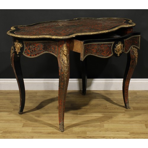 A 19th century gilt metal mounted Boulle and ebonised serpentine centre ...