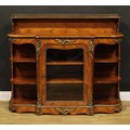 A Victorian gilt metal mounted walnut credenza or side cabinet ...