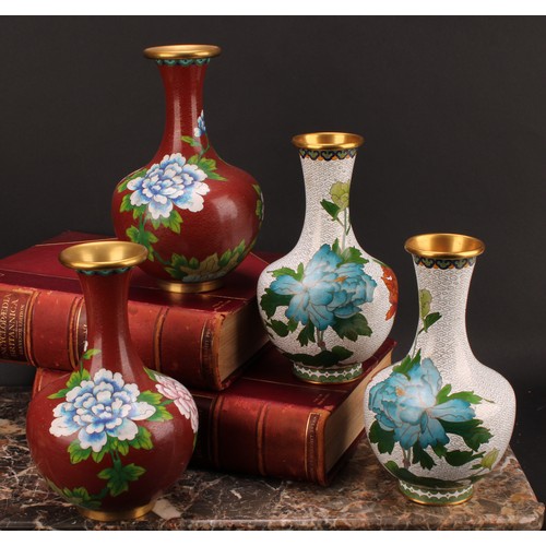 2189 - A pair of Chinese cloisonné enamel ovoid vases, 23cm high, 20th century; another pair, similar (4)