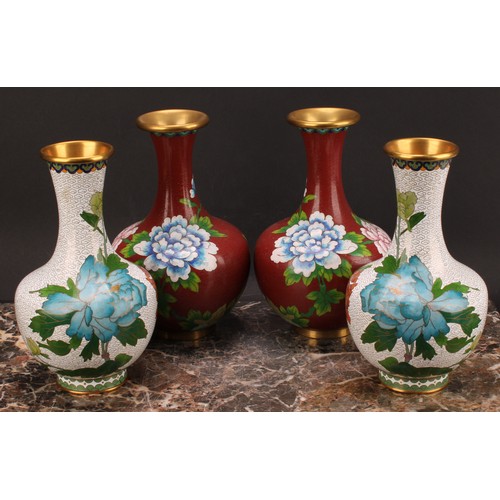 2189 - A pair of Chinese cloisonné enamel ovoid vases, 23cm high, 20th century; another pair, similar (4)