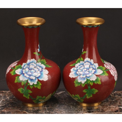 2189 - A pair of Chinese cloisonné enamel ovoid vases, 23cm high, 20th century; another pair, similar (4)