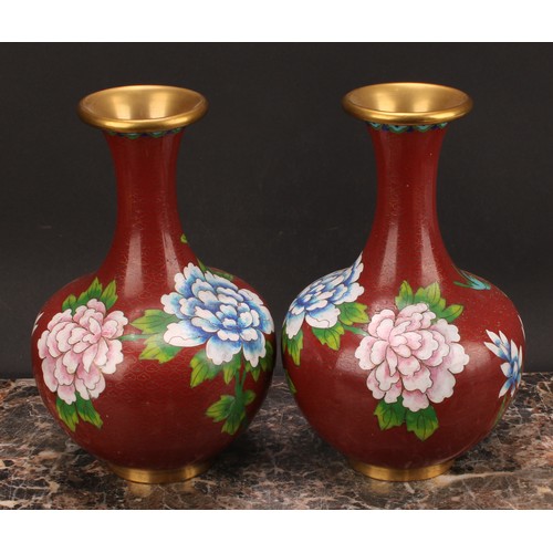 2189 - A pair of Chinese cloisonné enamel ovoid vases, 23cm high, 20th century; another pair, similar (4)