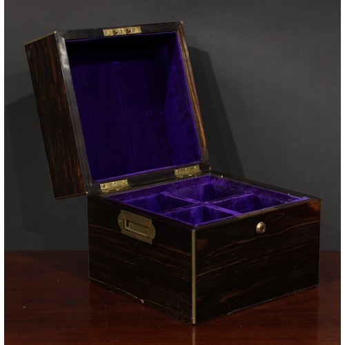 1944 - A Victorian coromandel four-section decanter box, hinged cover, flush campaign type handles to sides... 