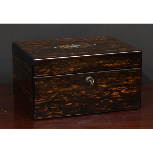 1943 - A Victorian coromandel and marquetry rectangular dressing box, hinged cover enclosing a fitted inter... 