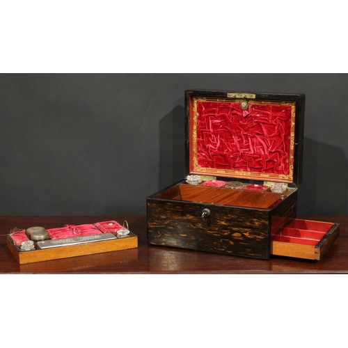 1943 - A Victorian coromandel and marquetry rectangular dressing box, hinged cover enclosing a fitted inter... 