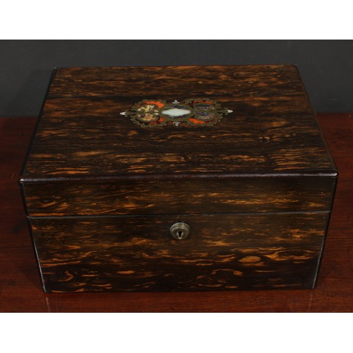 1943 - A Victorian coromandel and marquetry rectangular dressing box, hinged cover enclosing a fitted inter... 