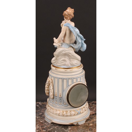 2250 - A 19th century French Louis XVI style porcelain mantel clock, 7.5cm white enamel dial inscribed with... 