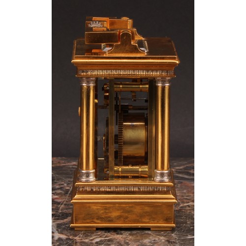 2256 - A French parcel-silvered gilt brass and champleve enamel miniature carriage timepiece, 3cm clock dia... 