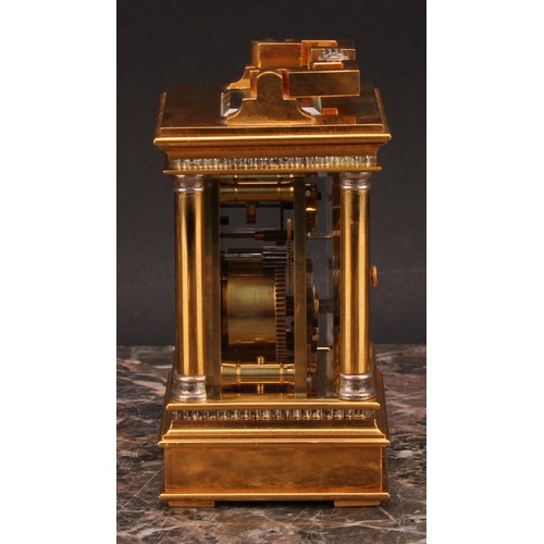 2256 - A French parcel-silvered gilt brass and champleve enamel miniature carriage timepiece, 3cm clock dia... 