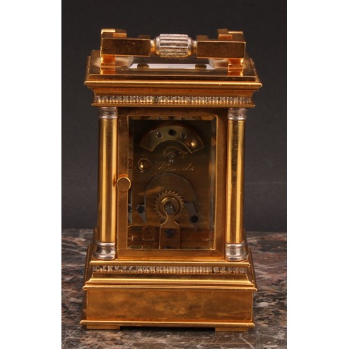 2256 - A French parcel-silvered gilt brass and champleve enamel miniature carriage timepiece, 3cm clock dia... 