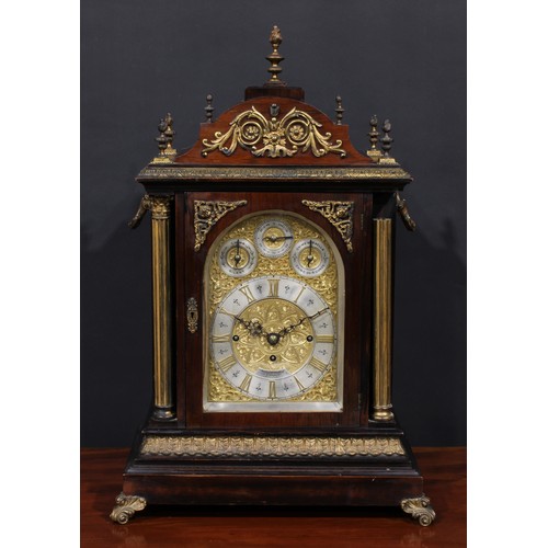 2257 - A substantial Victorian gilt metal mounted rosewood musical bracket clock, in the George II taste, 1... 