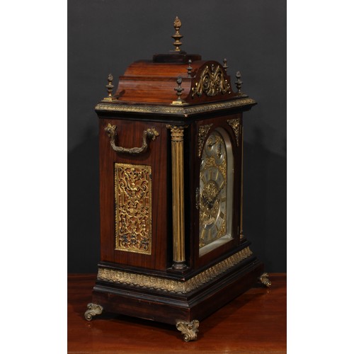 2257 - A substantial Victorian gilt metal mounted rosewood musical bracket clock, in the George II taste, 1... 