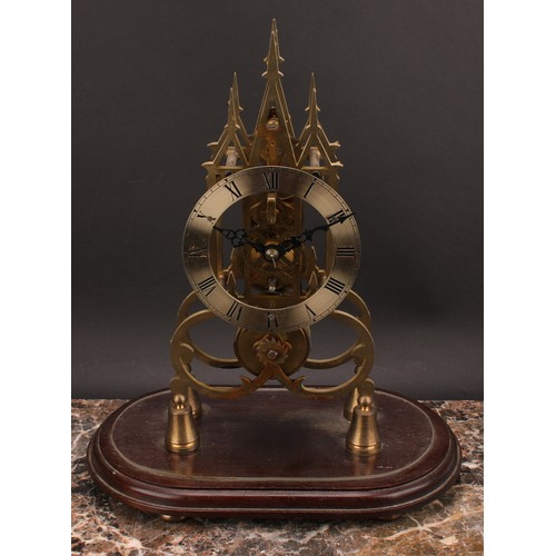 2263 - A 19th century style skeleton timepiece, in the Gothic taste, 13cm silvered clock dial inscribed wit... 