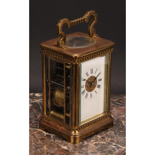 2264 - An early 20th century lacquered brass carriage clock, 6cm rectangular enamel dial inscribed with Rom... 