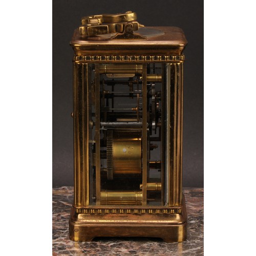 2264 - An early 20th century lacquered brass carriage clock, 6cm rectangular enamel dial inscribed with Rom... 