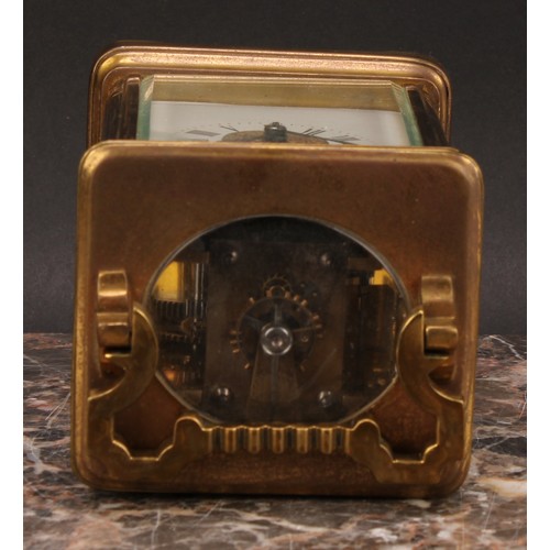 2264 - An early 20th century lacquered brass carriage clock, 6cm rectangular enamel dial inscribed with Rom... 