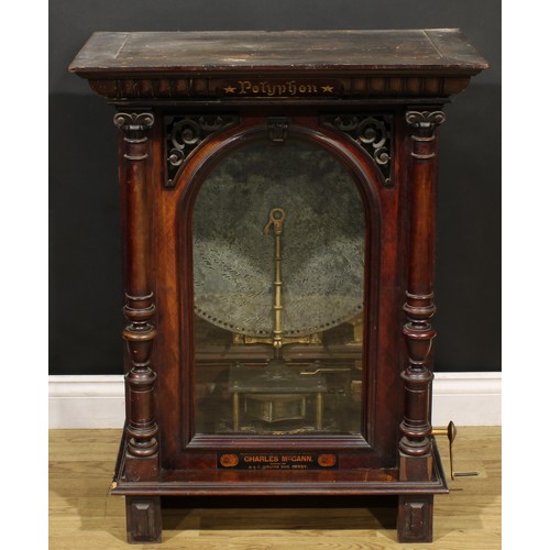 2236 - A 19th century coin operated penny-in-the-slot polyphon, the vertical movement playing 50cm discs, r... 