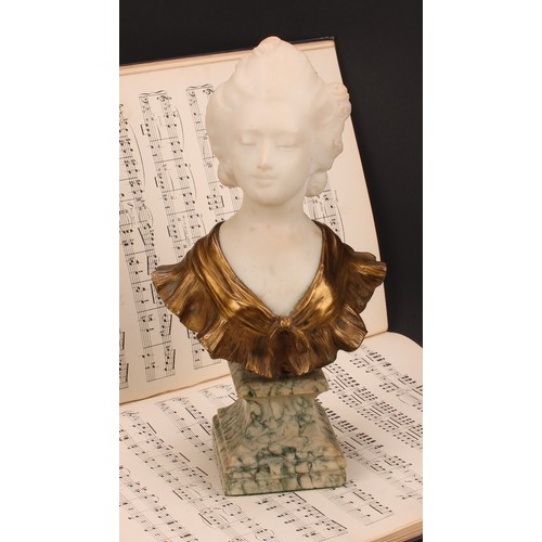 2154 - Verona (late 19th century), a gilt bronze and Carrara marble bust, of a fin de siecle beauty, green ... 