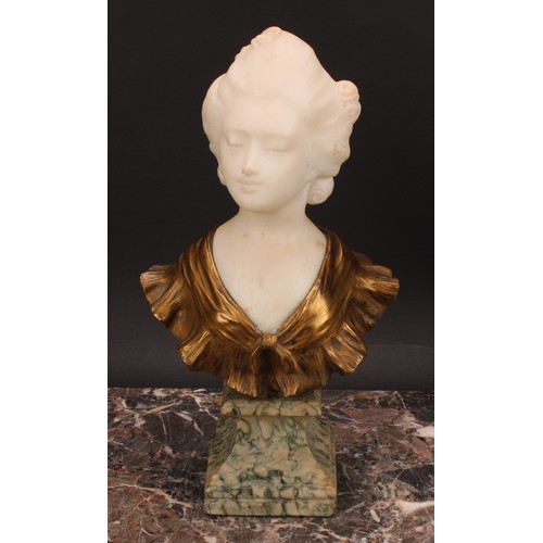 2154 - Verona (late 19th century), a gilt bronze and Carrara marble bust, of a fin de siecle beauty, green ... 