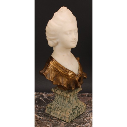 2154 - Verona (late 19th century), a gilt bronze and Carrara marble bust, of a fin de siecle beauty, green ... 