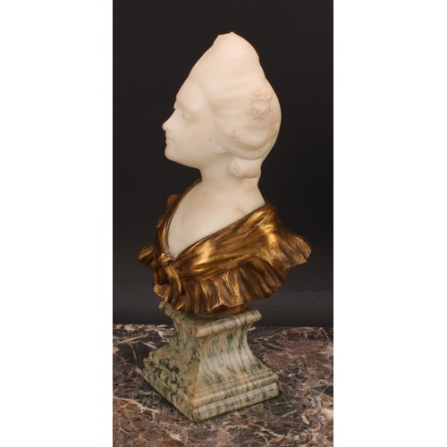 2154 - Verona (late 19th century), a gilt bronze and Carrara marble bust, of a fin de siecle beauty, green ... 