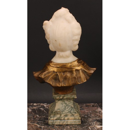 2154 - Verona (late 19th century), a gilt bronze and Carrara marble bust, of a fin de siecle beauty, green ... 