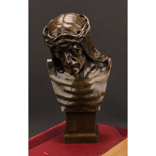 2155 - Victor Demanet (1895-1964), a brown patinated bronze, Christ With a Crown of Thorns, signed in the m... 