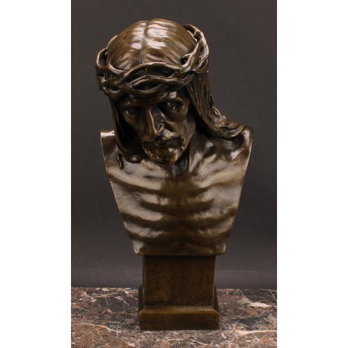 2155 - Victor Demanet (1895-1964), a brown patinated bronze, Christ With a Crown of Thorns, signed in the m... 