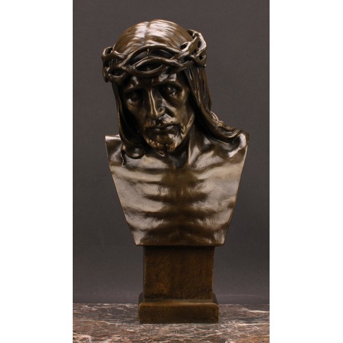 2155 - Victor Demanet (1895-1964), a brown patinated bronze, Christ With a Crown of Thorns, signed in the m... 